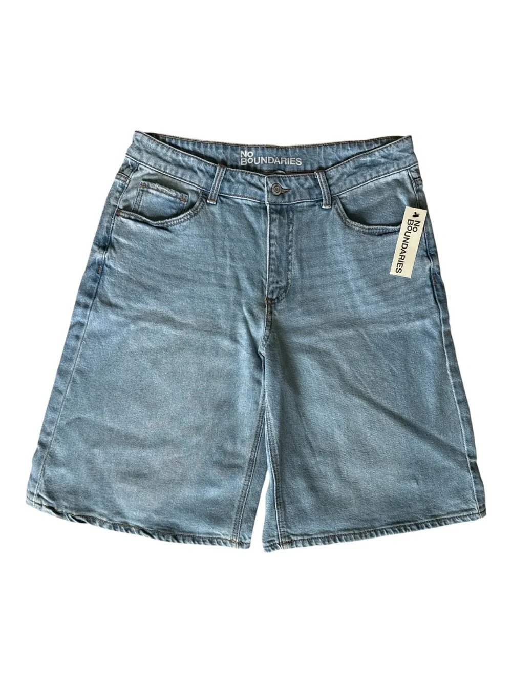 No Boundaries High Rise Denim Jorts Size 10 Light Wash Longline Shorts NWT